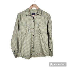 Patagonia Blue Yellow Orange Plaid Pima Cotton Button Down Shirt Top Sz M